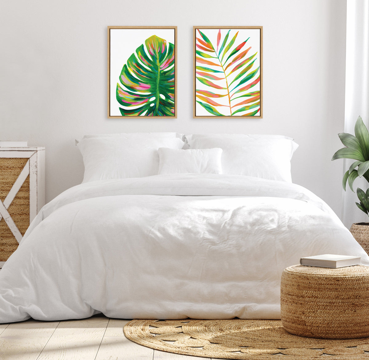Sylvie EV Monstera and EV Palma No 2 Framed Canvas Art Set of 2 by Jessi Raulet of Ettavee