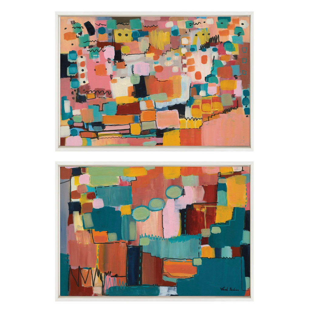 Sylvie Sunset Fiesta Set No 1 and Sunset Fiesta Set No 2 Framed Canvas Set of 2 by Leah Nadeau