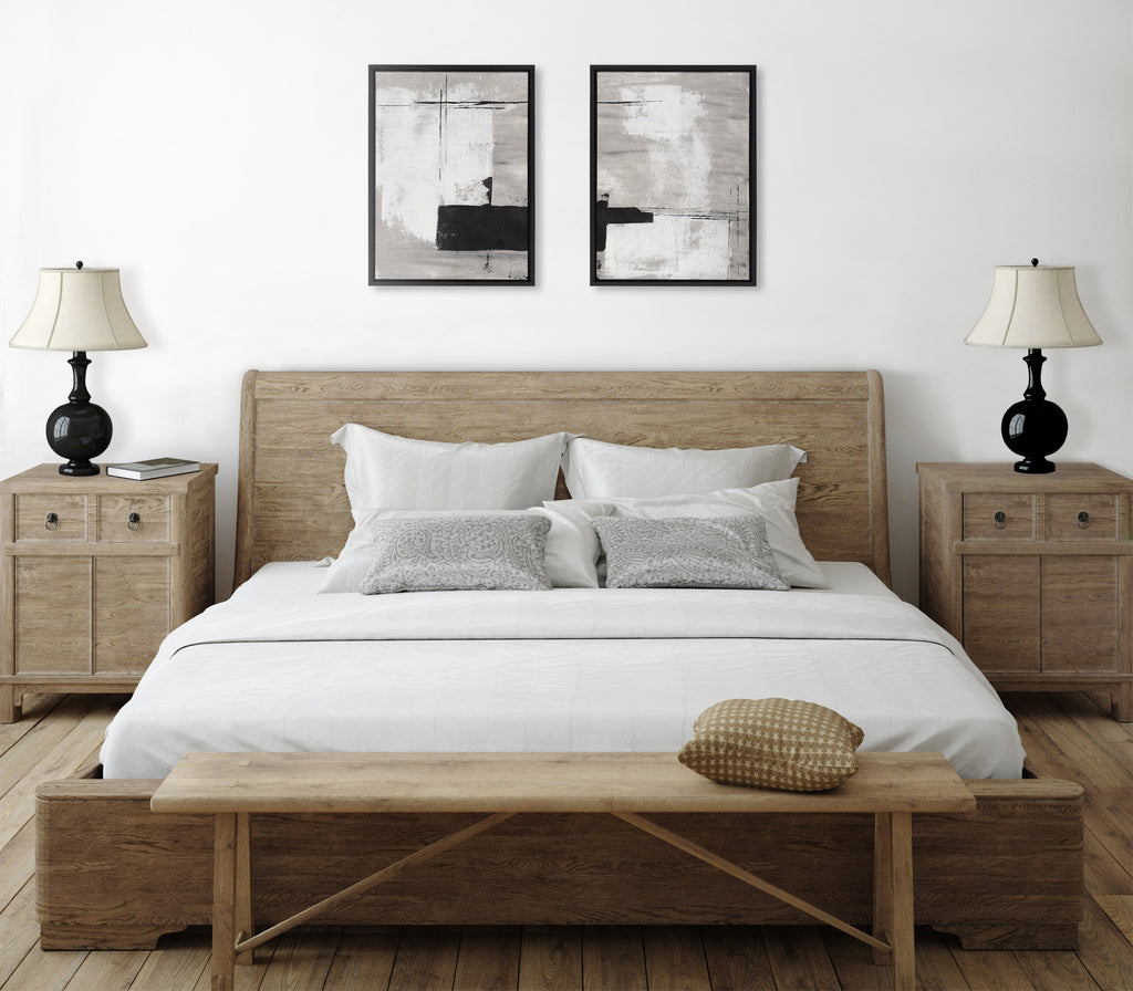 Sylvie Line 1 Left and Right Neutral Linen Framed Canvas Art Set of 2 by Nikita Jariwala