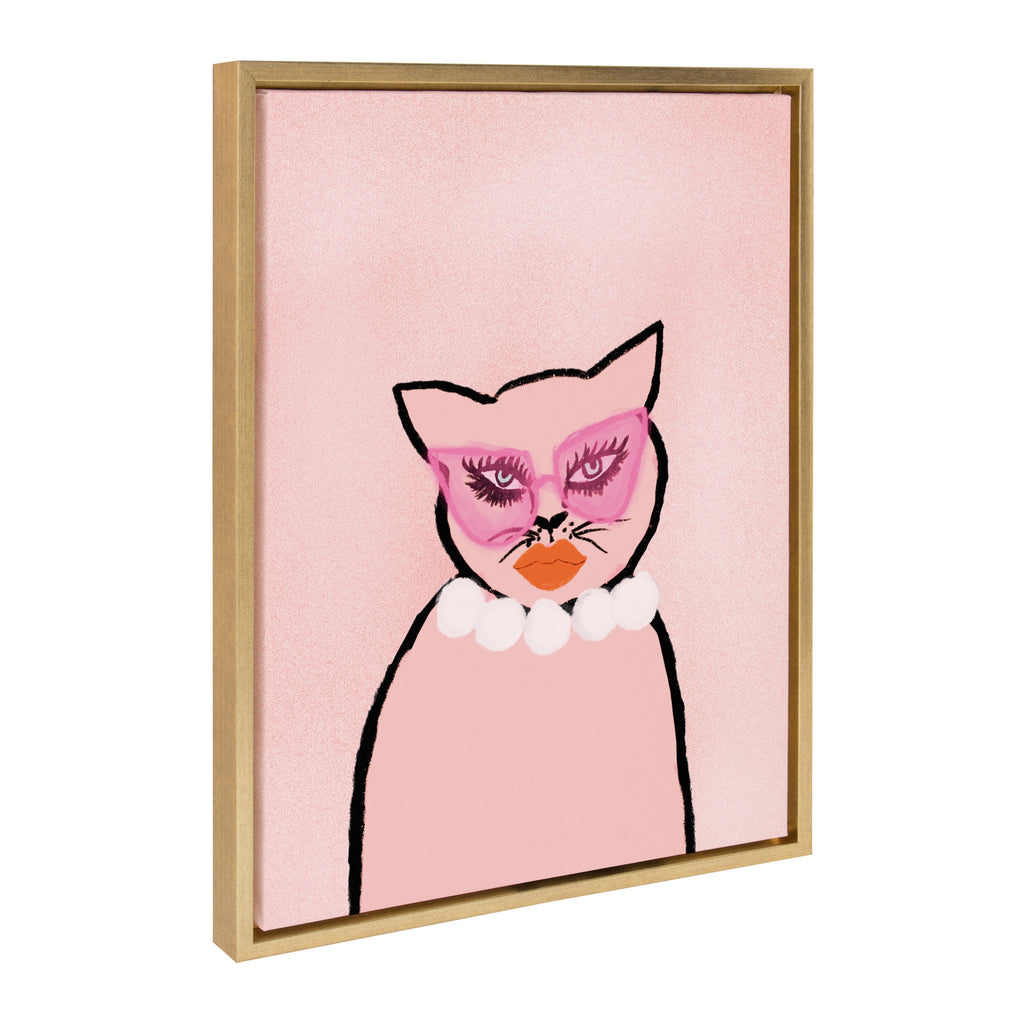 Sylvie Cat in Pearls Framed Canvas by Bouffants and Broken Hearts