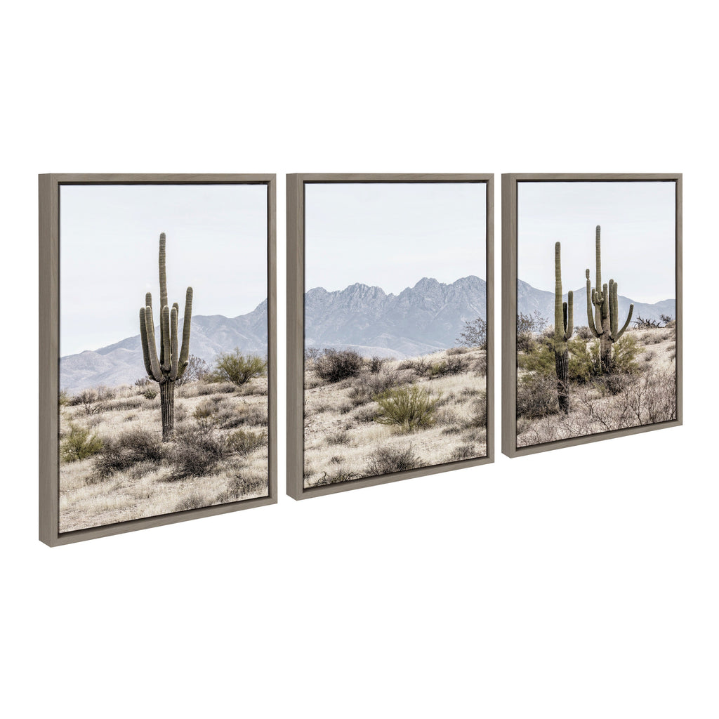 Sylvie Tall Saguaro Cacti Desert Mountain Left, Middle and Right Framed Canvas Set of 3 by The Creative Bunch Studio