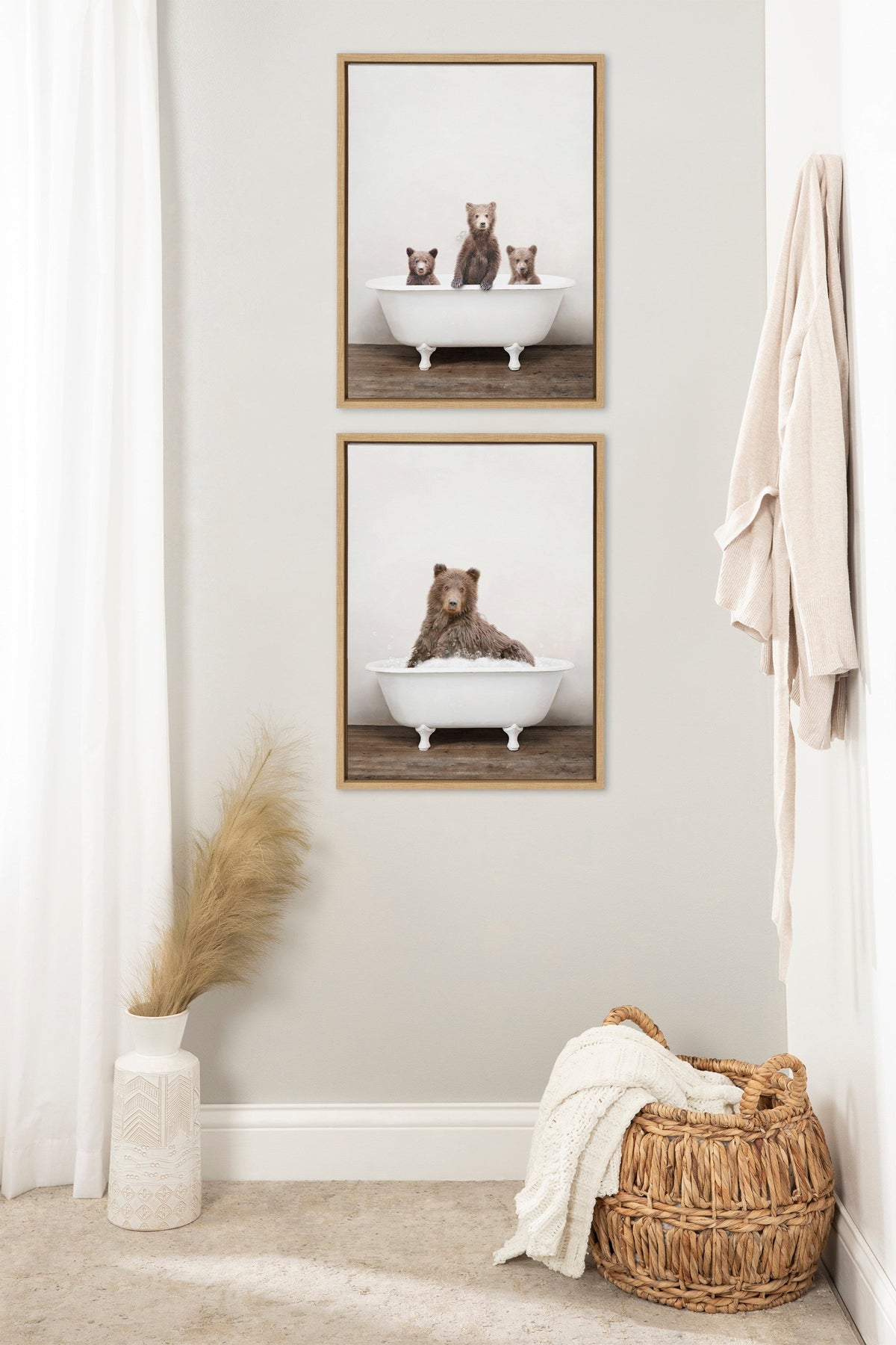 Sylvie Bear Rustic Bubble Bath Framed Canvas by Amy Peterson Art Studio