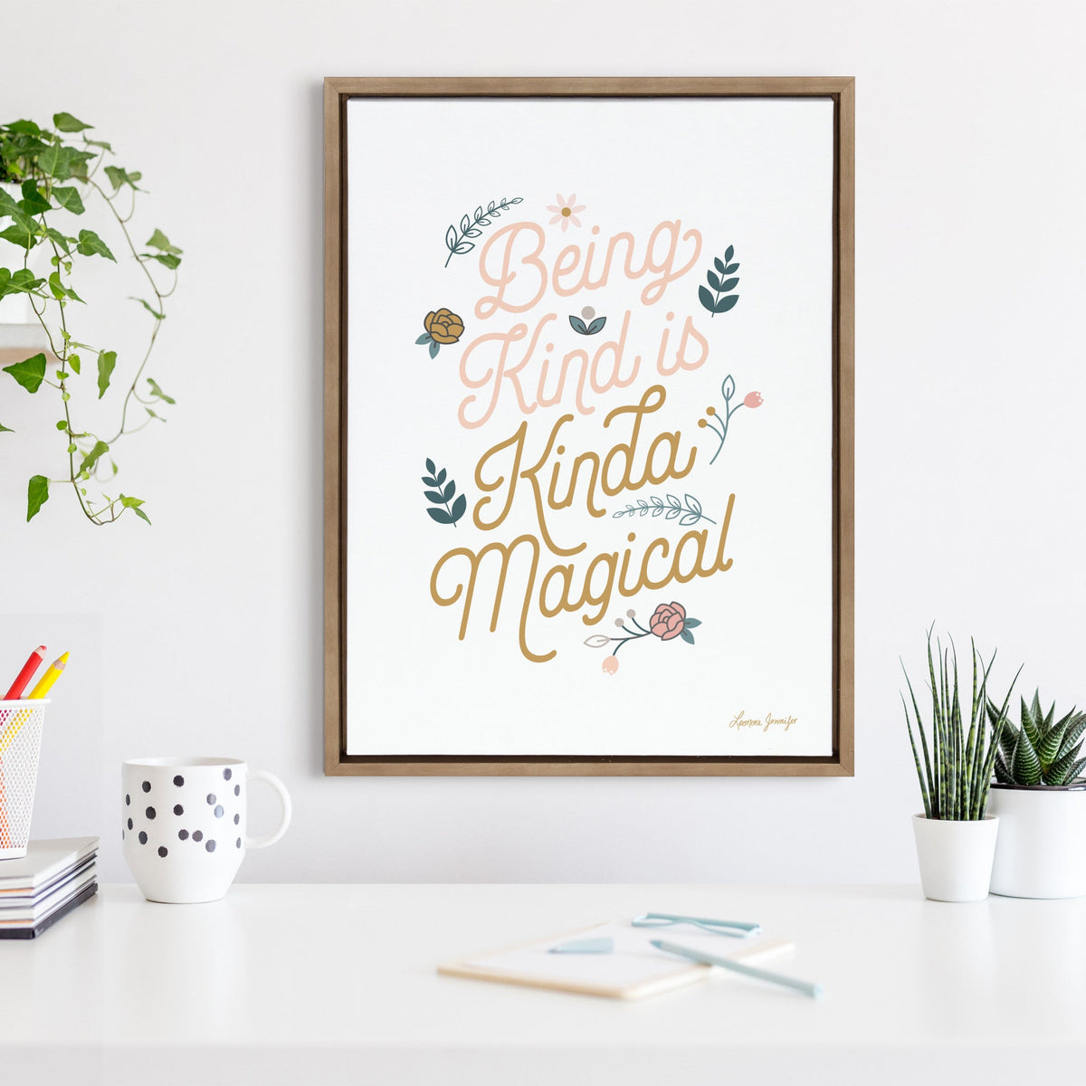 Sylvie Being Kind is Kinda Magical v2 Framed Canvas by Yellow Heart Art