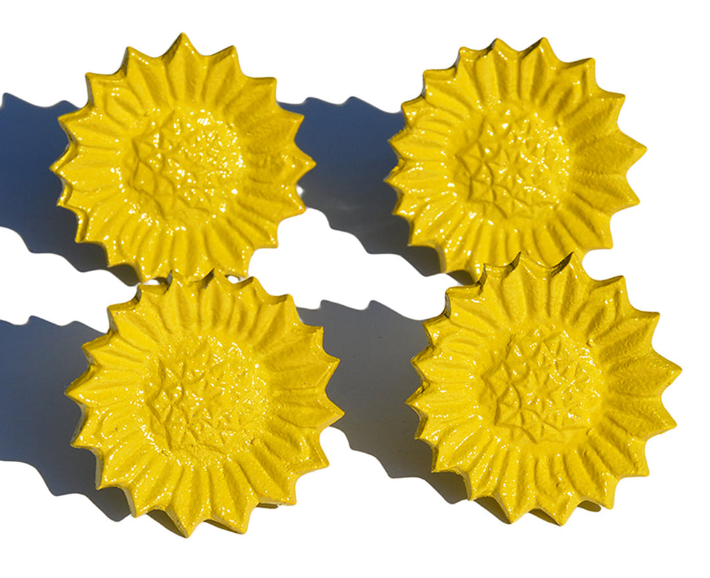 Vibhsa Yellow Sunflower Napkin Rings | Set of 4, Handcrafted Aluminum