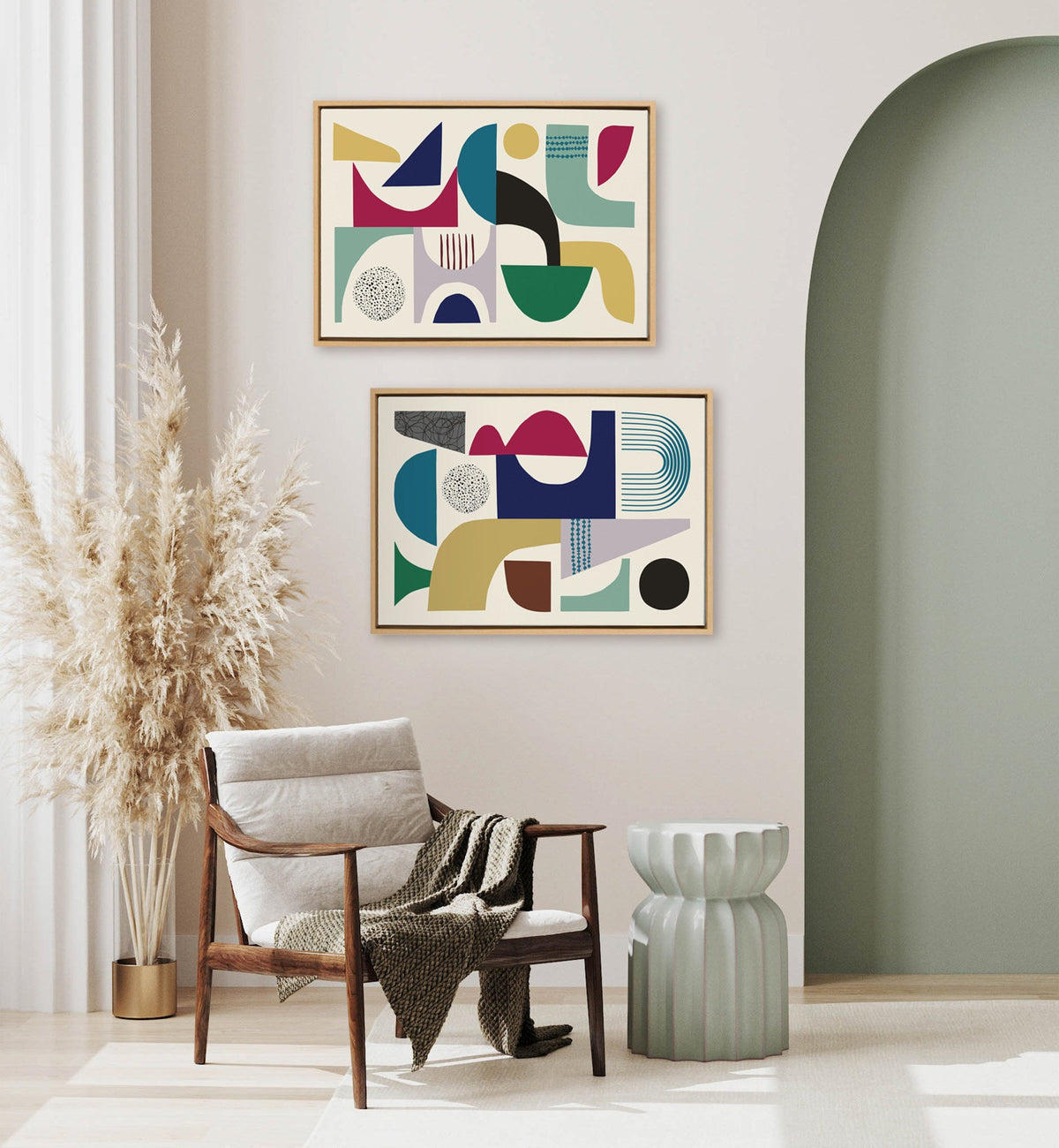 Sylvie MCM Pattern 01 and 04 Framed Canvas Set of 2 by Rachel Lee of My Dream Wall