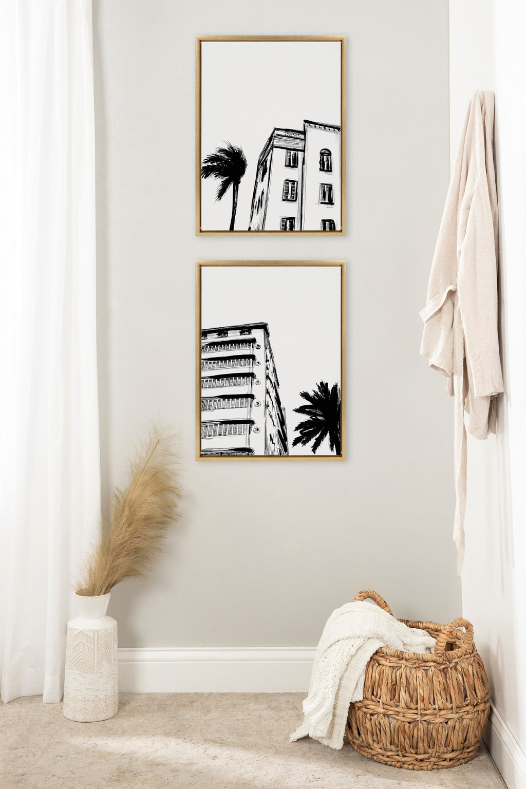 Sylvie Miami Beach Architecture Retro Art Deco Framed Canvas Art Set of 2 by The Creative Bunch Studio