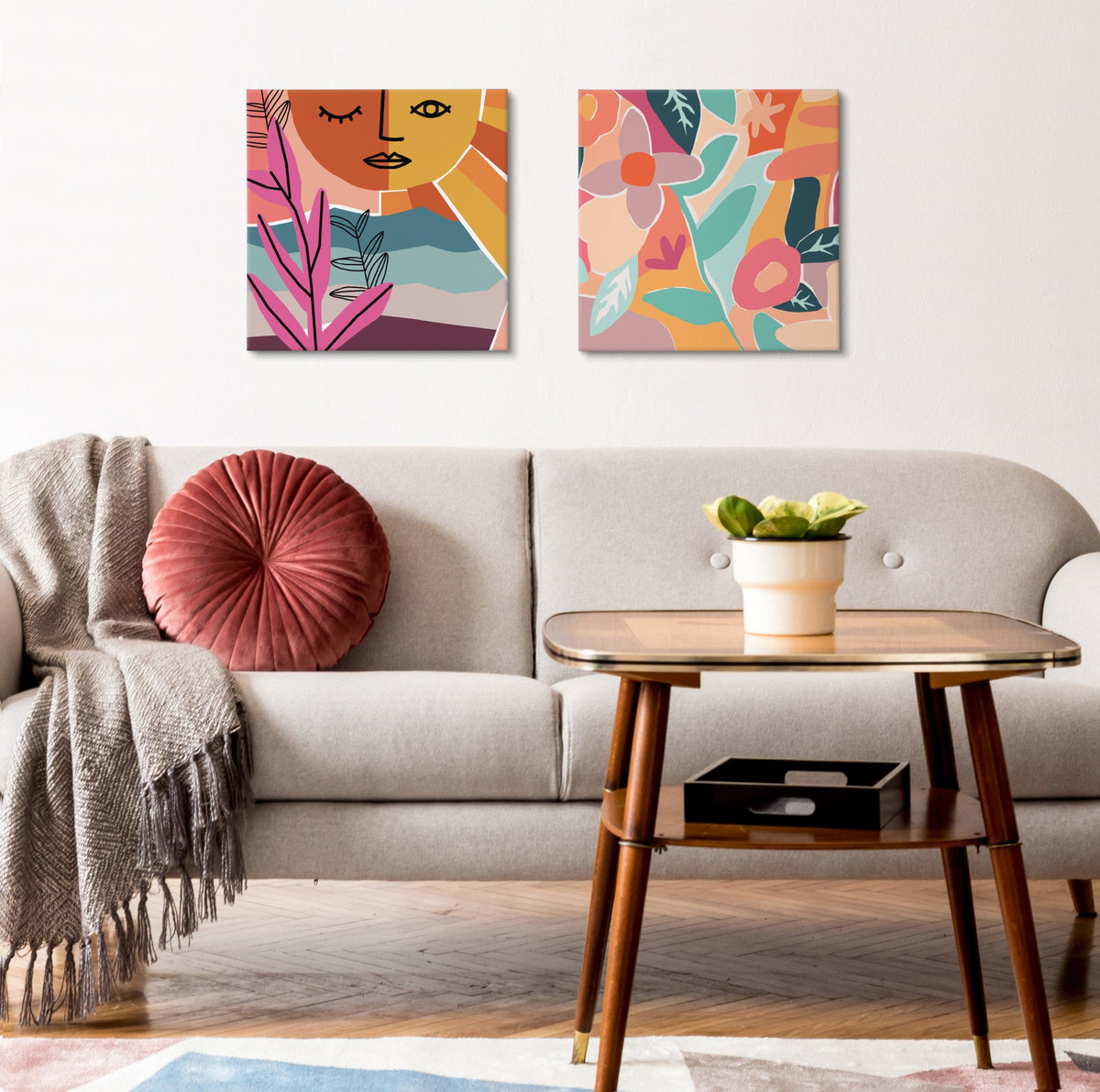 Peace Love Flowers Canvas Wall Art Set of 2 by Kate Aurelia Holloway