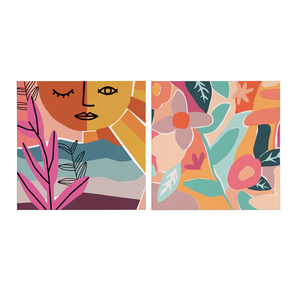 Peace Love Flowers Canvas Wall Art Set of 2 by Kate Aurelia Holloway