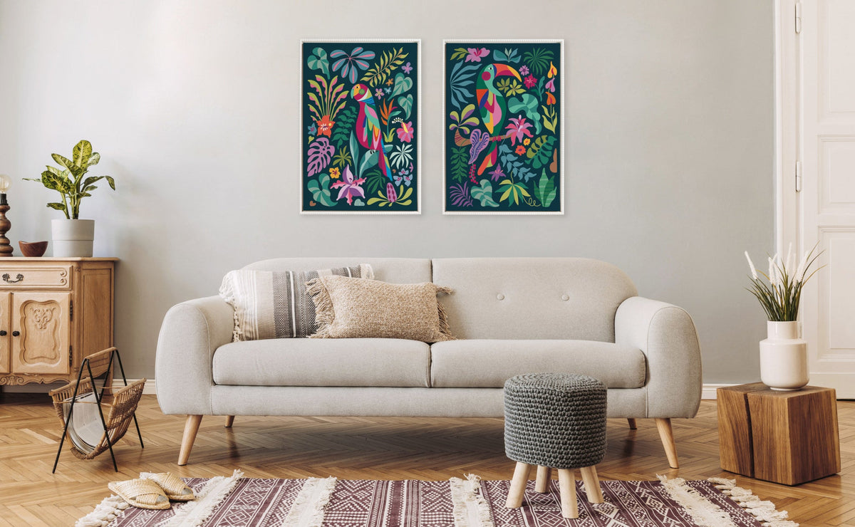 Sylvie Tropical Parrot and Tropical Toucan Framed Canvas Art Set of 2 by Rachel Lee
