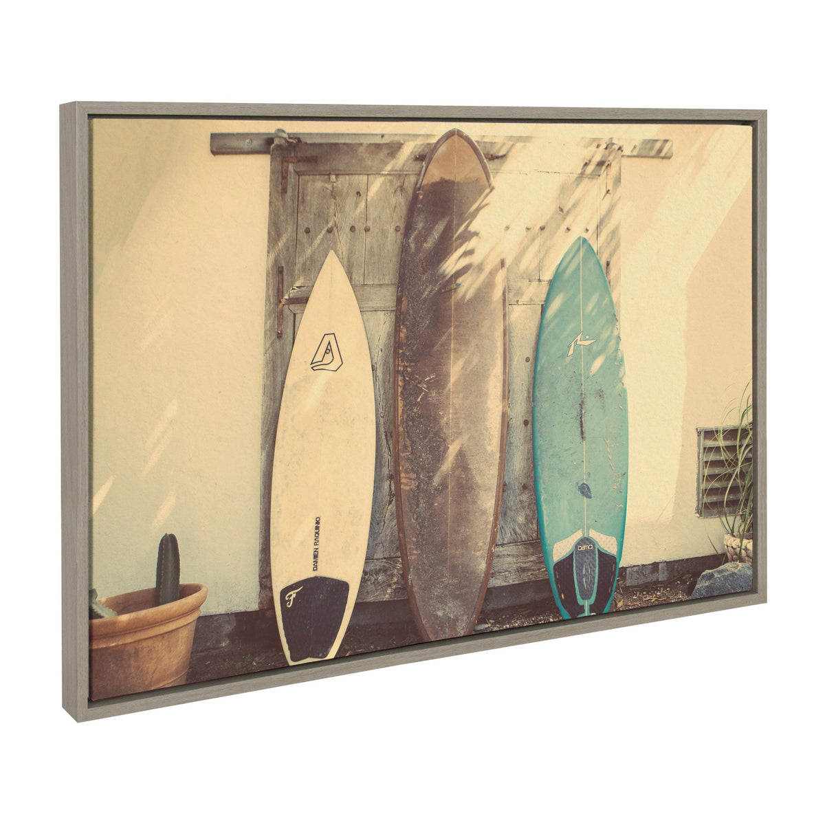 Sylvie House on Beach, Surfboards and Surfers Framed Canvas Art Set of 3 by Saint and Sailor Studios