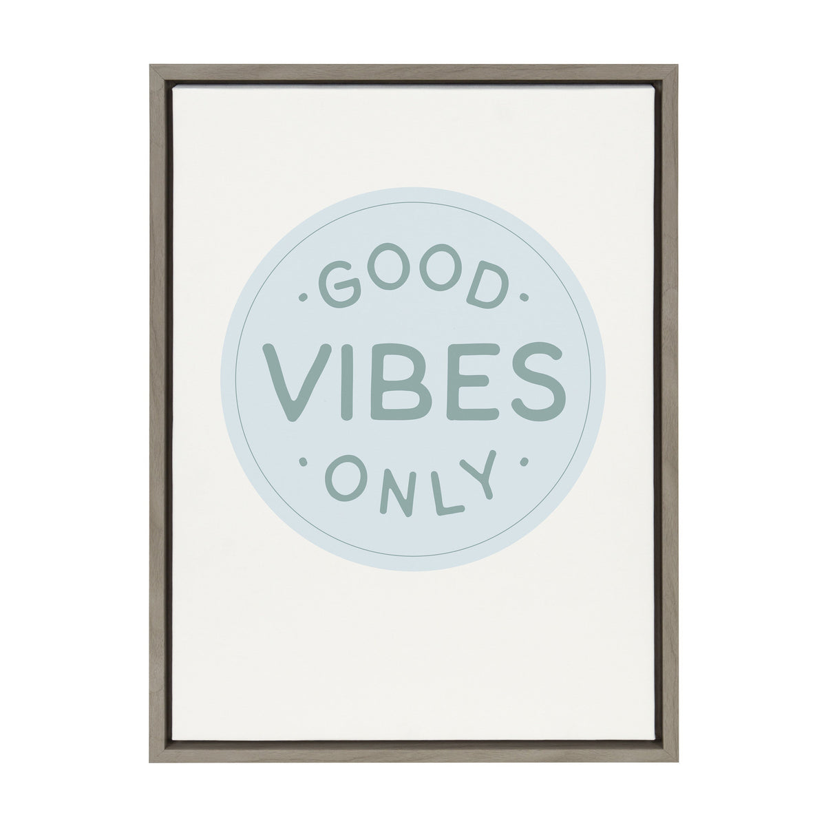 Sylvie Good Vibes Only Pale Blue Button Framed Canvas by The Creative Bunch Studio