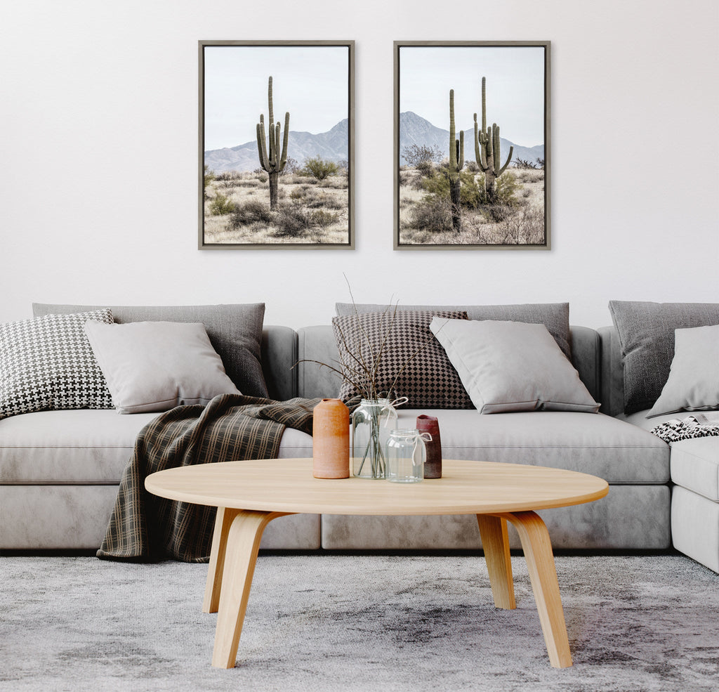 Sylvie Tall Saguaro Cacti Desert Mountain Framed Canvas Set of 2 by The Creative Bunch Studio