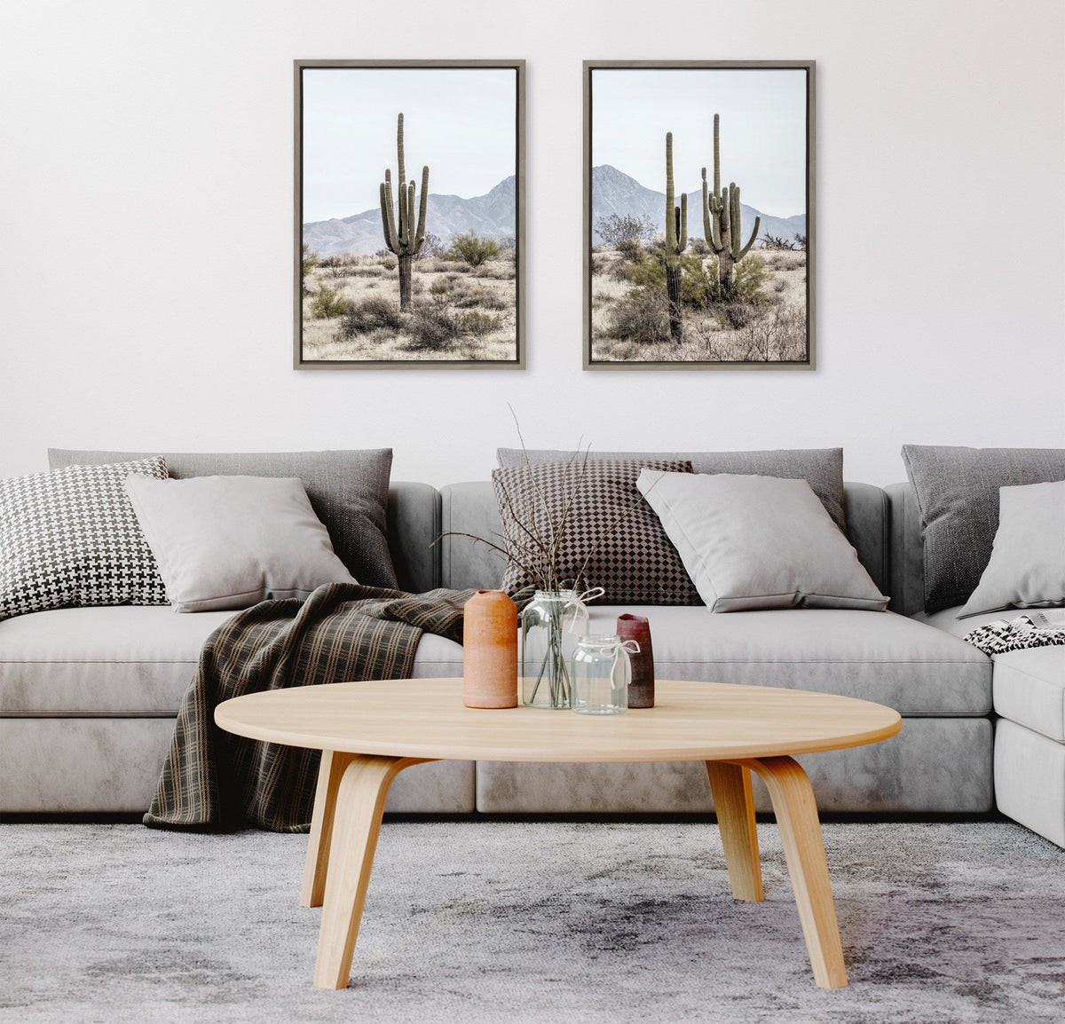 Sylvie Tall Saguaro Cacti Desert Mountain Framed Canvas Set of 2 by The Creative Bunch Studio
