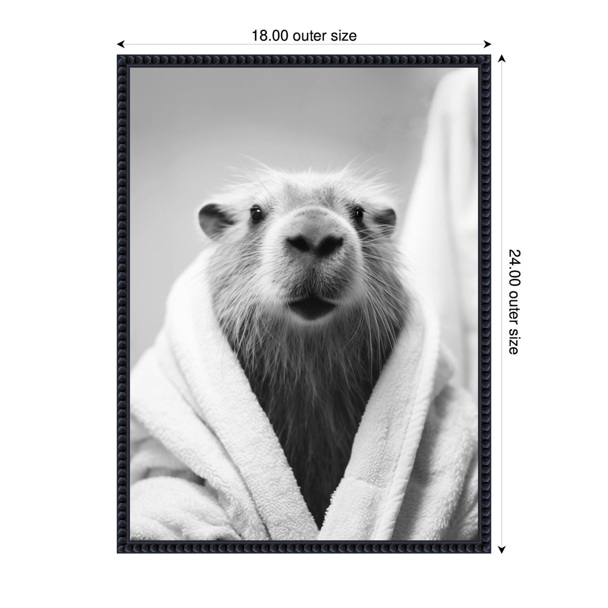 Sylvie Capybara Bathroom Art Towel Robe Black and White Framed Canvas by The Creative Bunch Studio