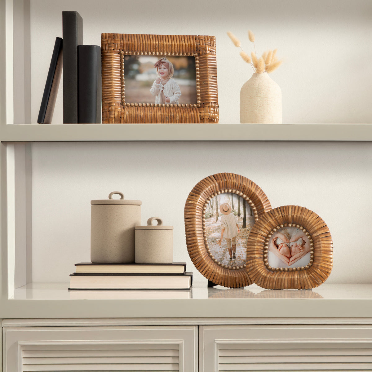 Rahfy Rattan Tabletop Picture Frames, Set of 3