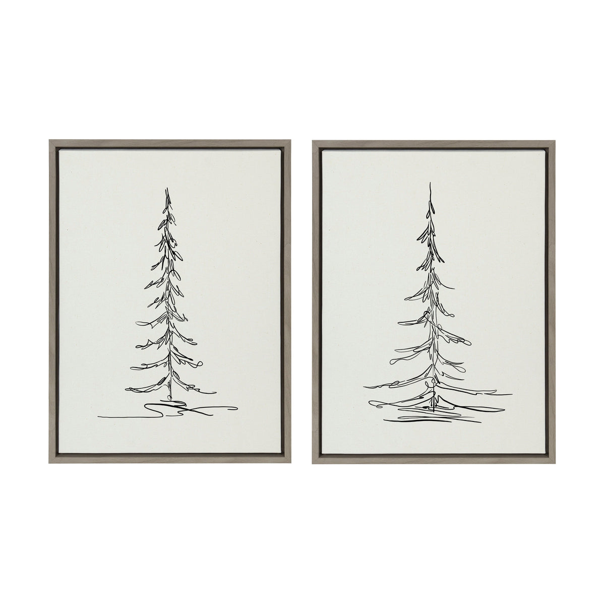 Sylvie Minimalist Evergreen Trees Sketch Framed Canvas Art Set by The Creative Bunch Studio