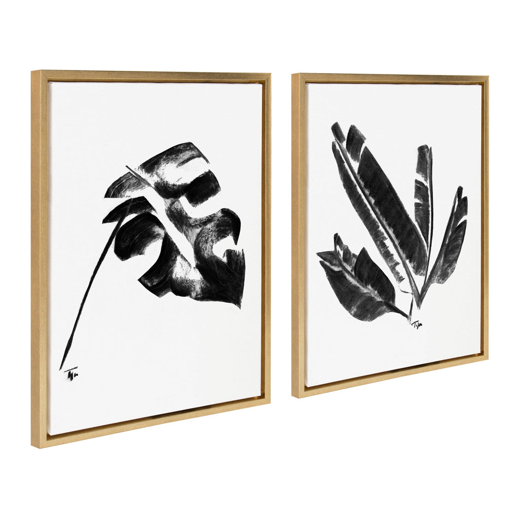 Sylvie 582 Monstera and 583 Banana Leaf Framed Canvas Set of 2 by Teju Reval of SnazzyHues