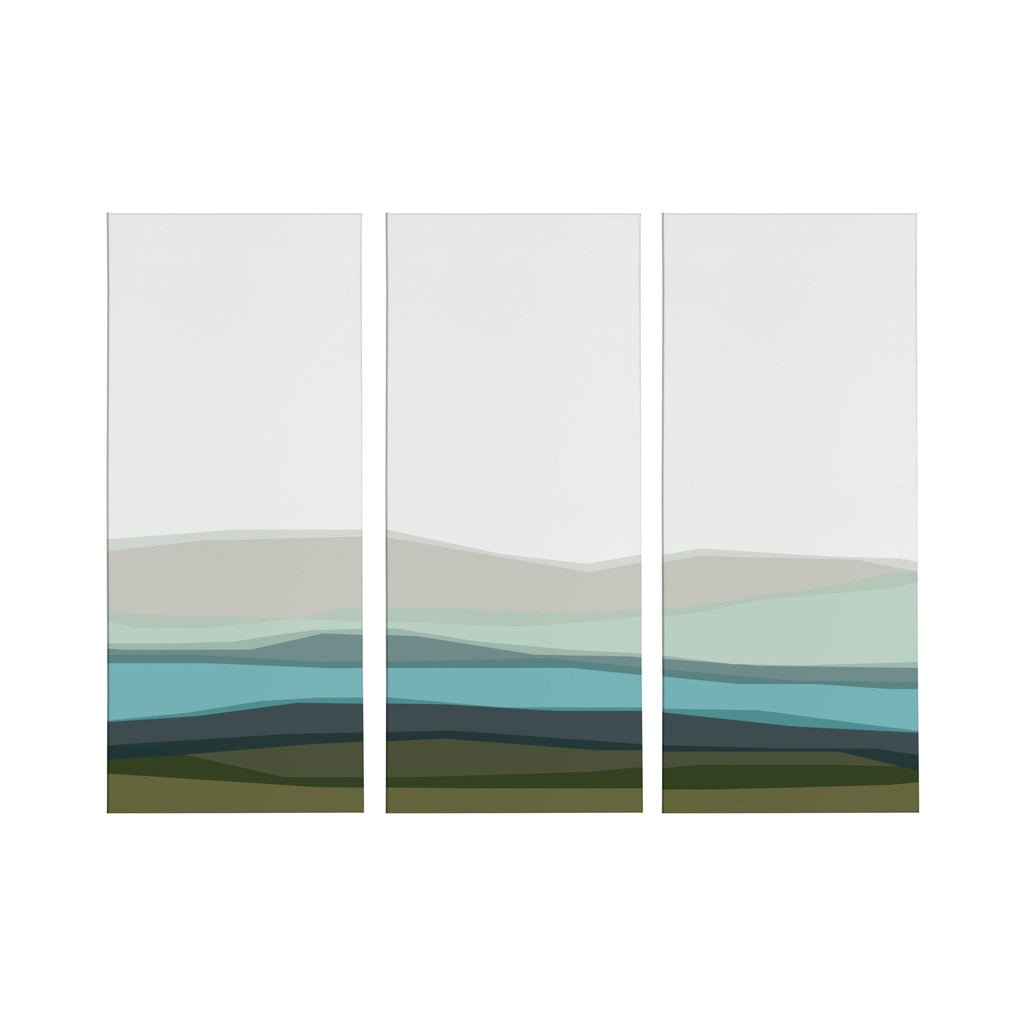 Abstract Blue Lake and Mountains Canvas Art Set of 3 by The Creative Bunch Studio