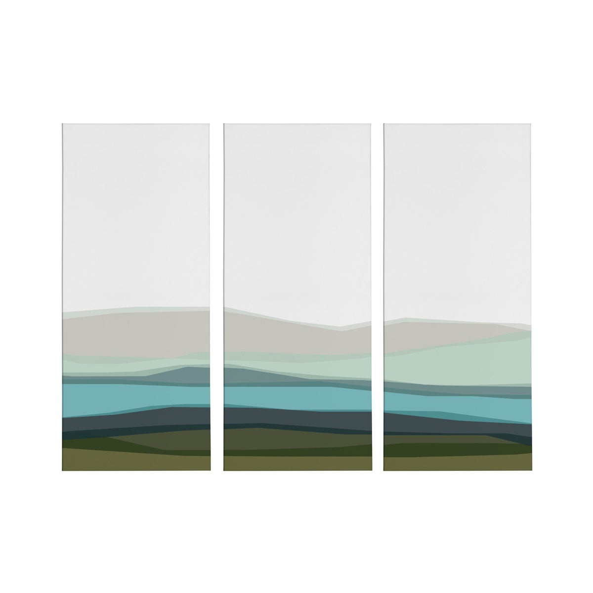 Abstract Blue Lake and Mountains Canvas Art Set of 3 by The Creative Bunch Studio