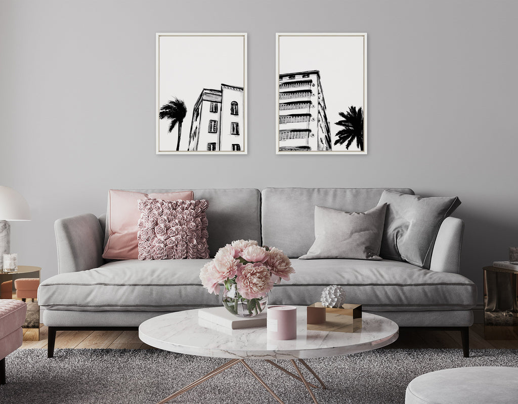 Sylvie Miami Beach Architecture Retro Art Deco Framed Canvas Art Set of 2 by The Creative Bunch Studio