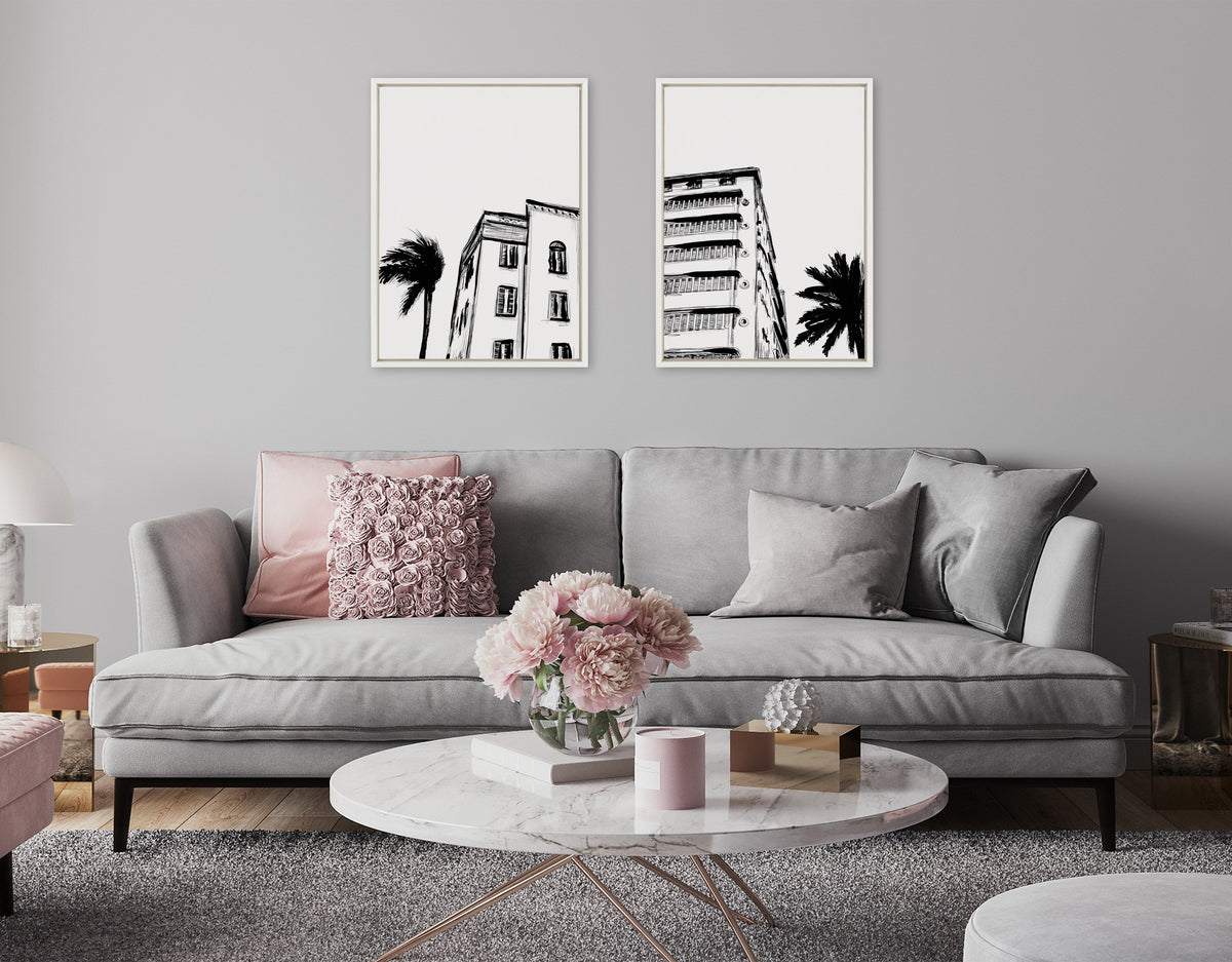 Sylvie Miami Beach Architecture Retro Art Deco Framed Canvas Art Set of 2 by The Creative Bunch Studio
