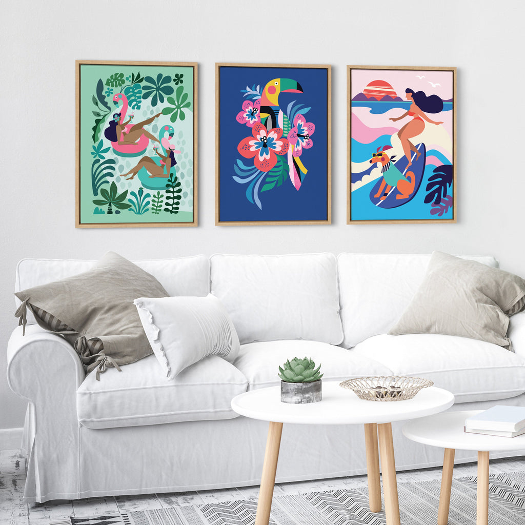 Sylvie Mid Century Modern Surf Dog Framed Canvas by Rachel Lee of My Dream Wall