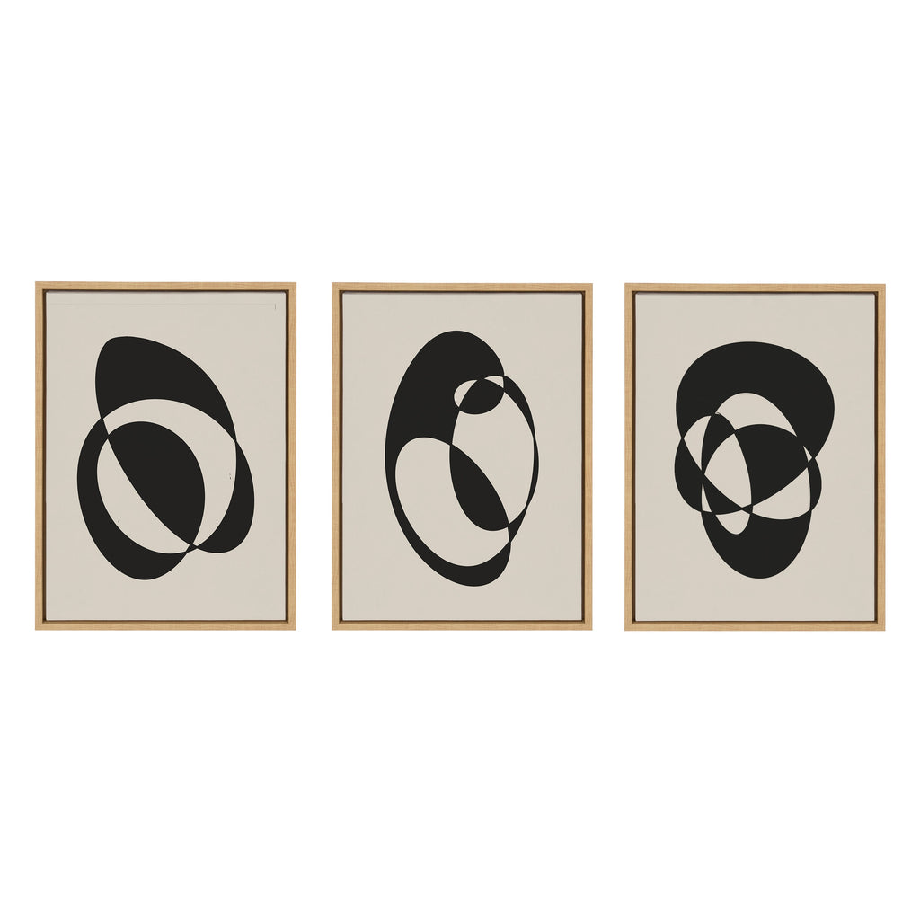 Sylvie Retro Midcentury Modern Abstract Graphic Shapes Framed Canvas Art Set by The Creative Bunch Studio