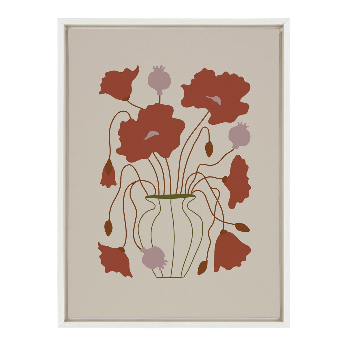 Sylvie Colorful Abstract Retro Floral Red and Pink Framed Canvas by The Creative Bunch Studio
