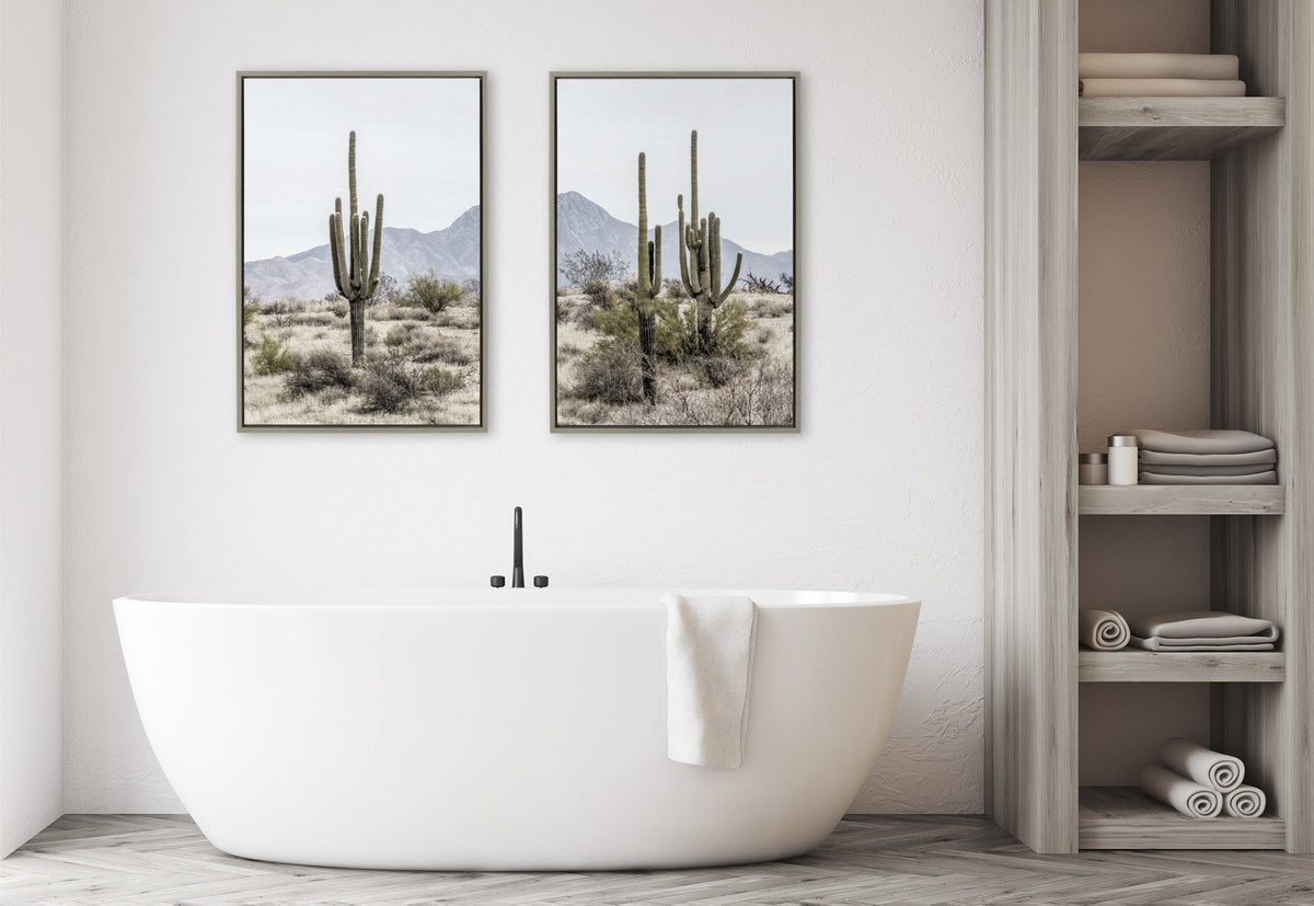 Sylvie Tall Saguaro Cacti Desert Mountain 1 and 2 Framed Canvas Set of 2 by The Creative Bunch Studio