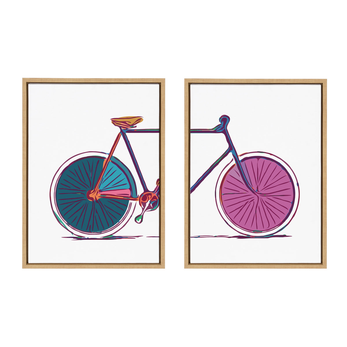 Sylvie Colorful Bike Left and Right Framed Canvas Set of 2 by Apricot and Birch