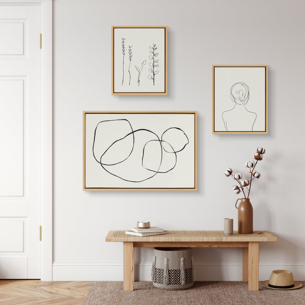 Sylvie Going in Circles and Minimalist Woman Framed Canvas Set of 3 by Teju Reval of SnazzyHues