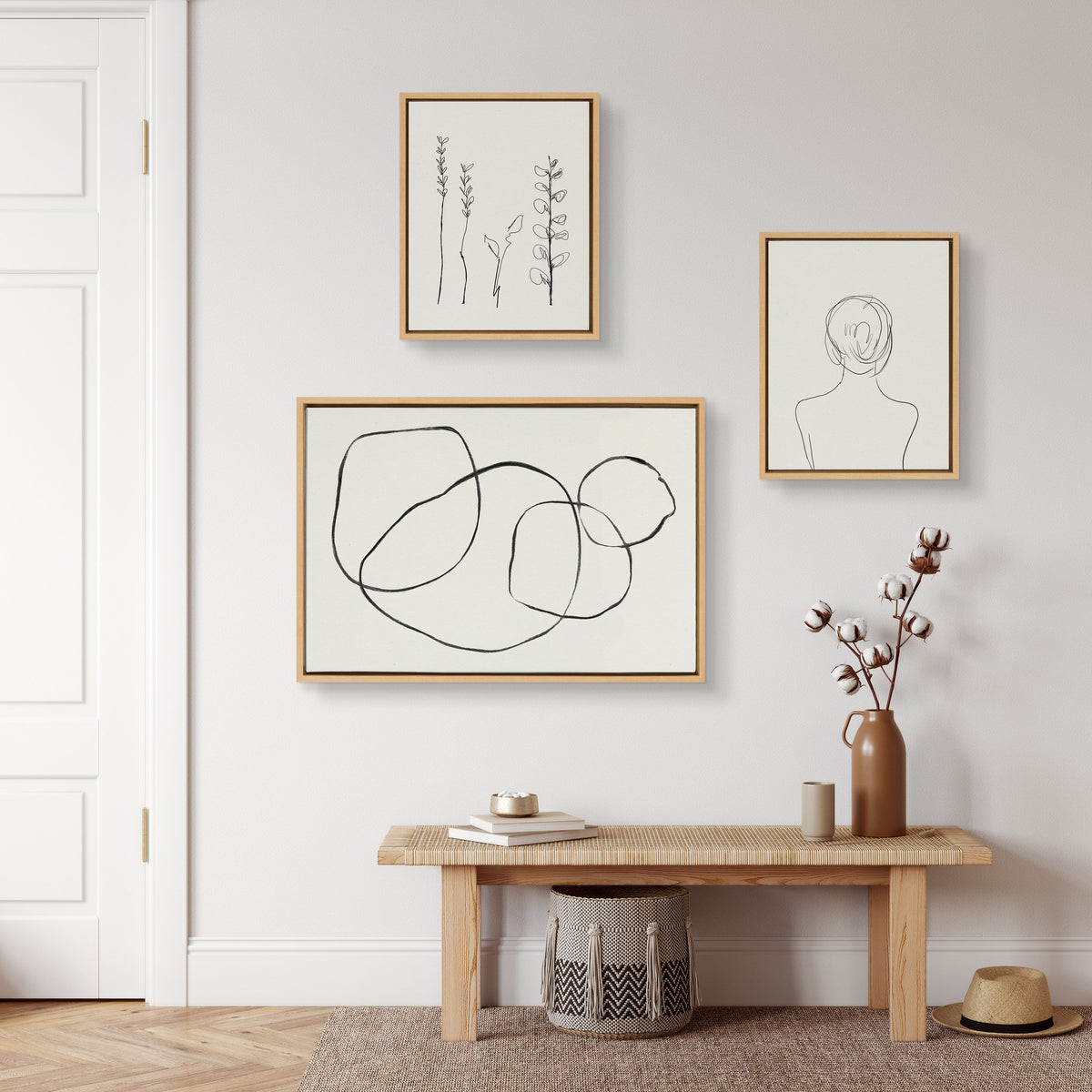 Sylvie Going in Circles and Minimalist Woman Framed Canvas Set of 3 by Teju Reval of SnazzyHues