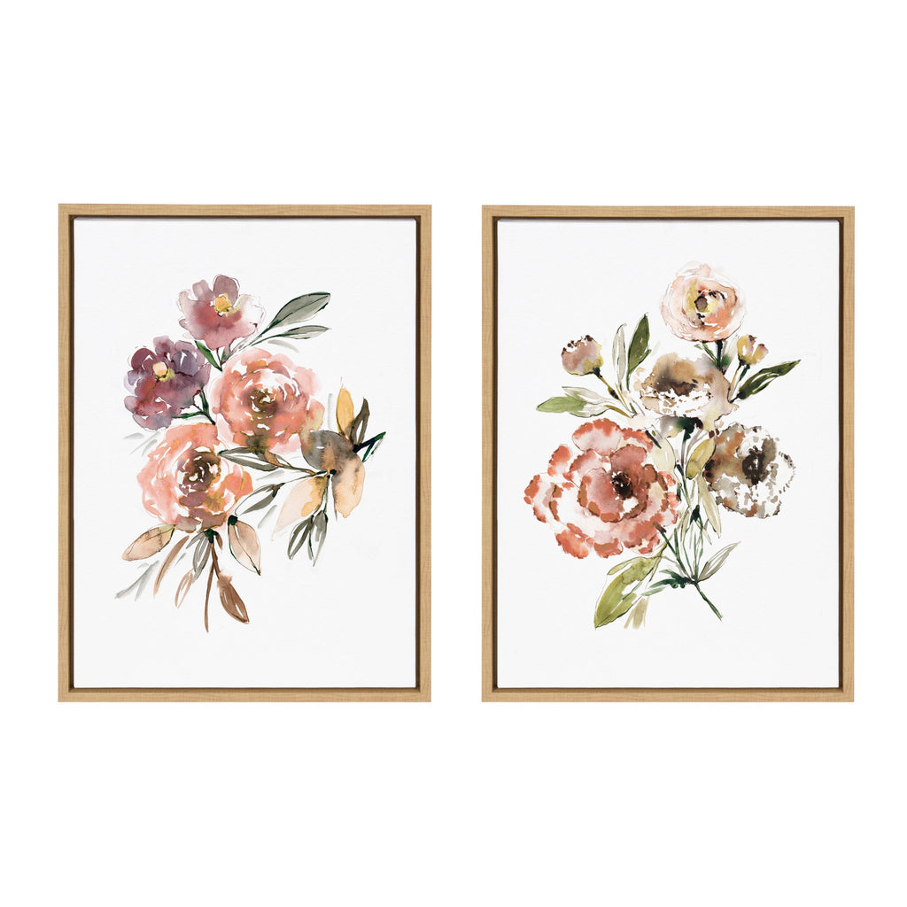 Sylvie Peach Roses and Floral Bouquet Muted Framed Canvas Art Set of 2 by Sara Berrenson
