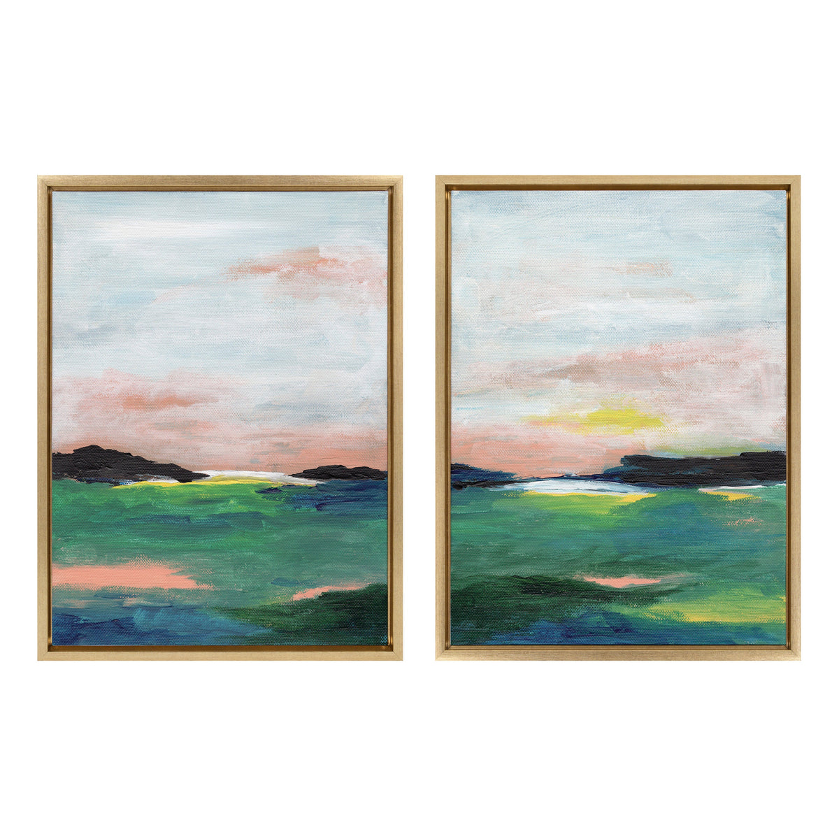 Sylvie Golden Peach Coast l and II Framed Canvas Art Set of 2 by Nikita Jariwala