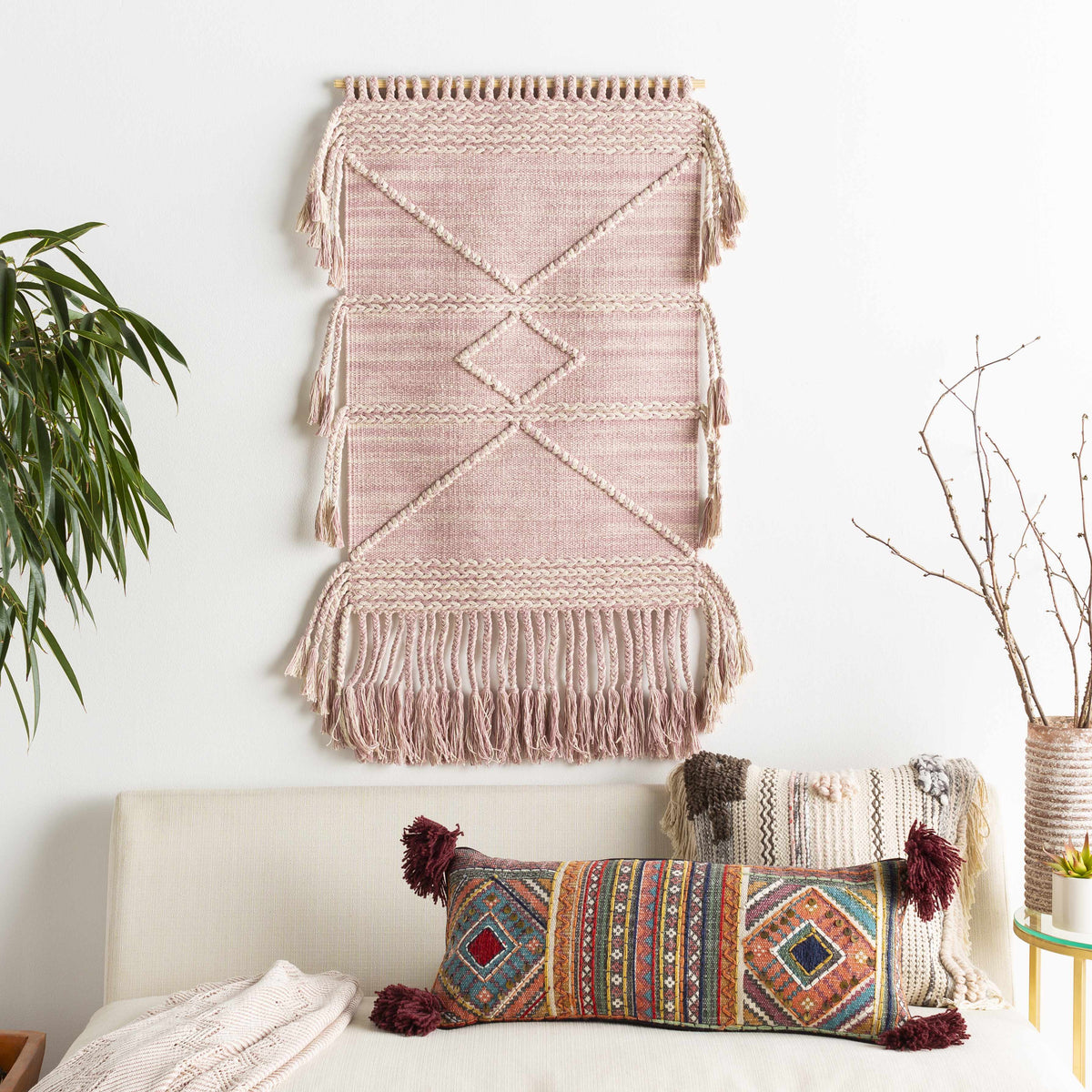 Lenorah Pink&White Textured Pillow Cover with Optional Insert