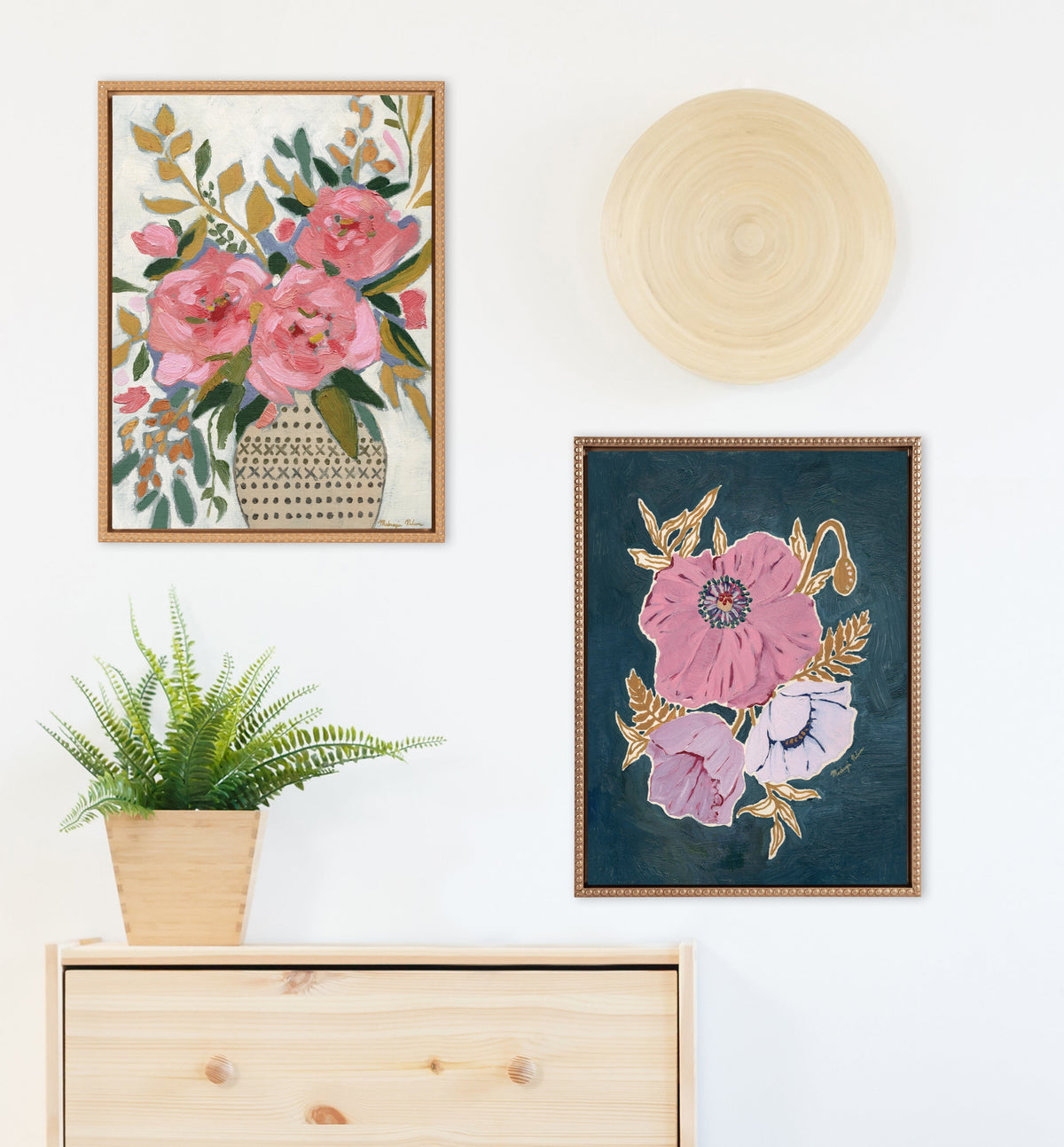 Sylvie Beaded Three Purple Poppies Framed Canvas by Mackenzie Nelson