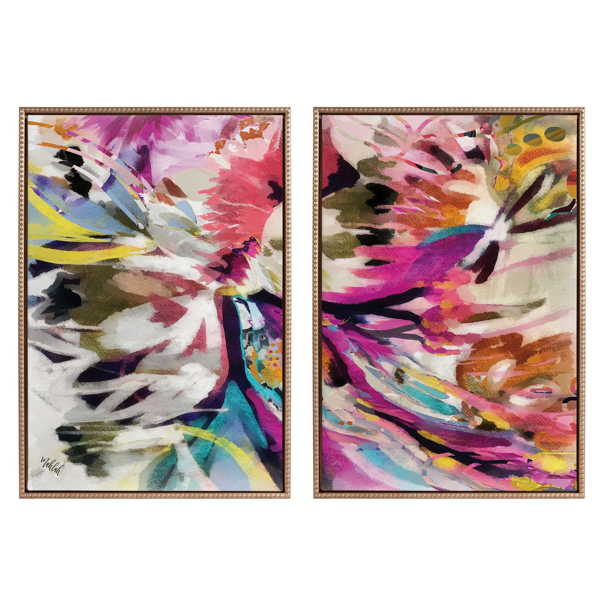Sylvie Beaded Amaze Left and Right Framed Canvas Art Set of 2 by Inkheart Designs