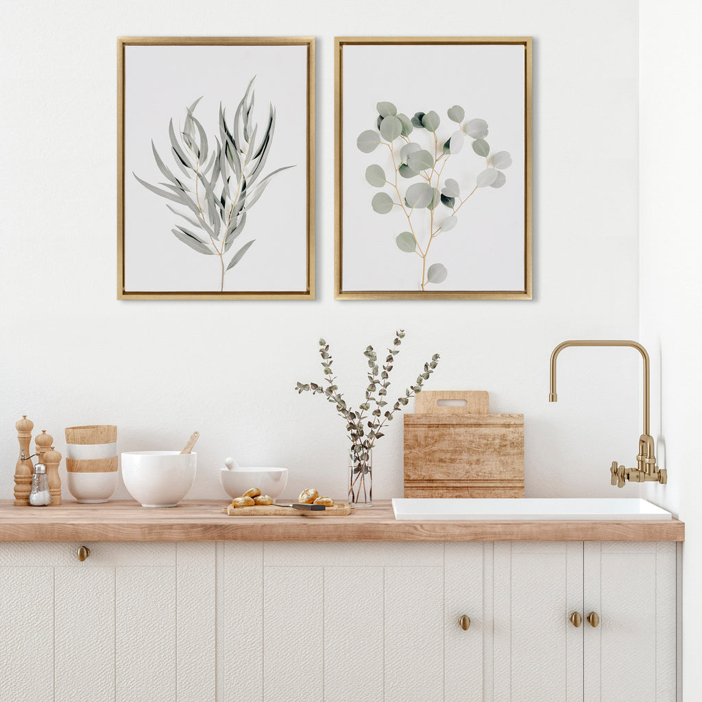 Sylvie Neutral Botanical 1 and 2 Framed Canvas Set of 2 by The Creative Bunch Studio